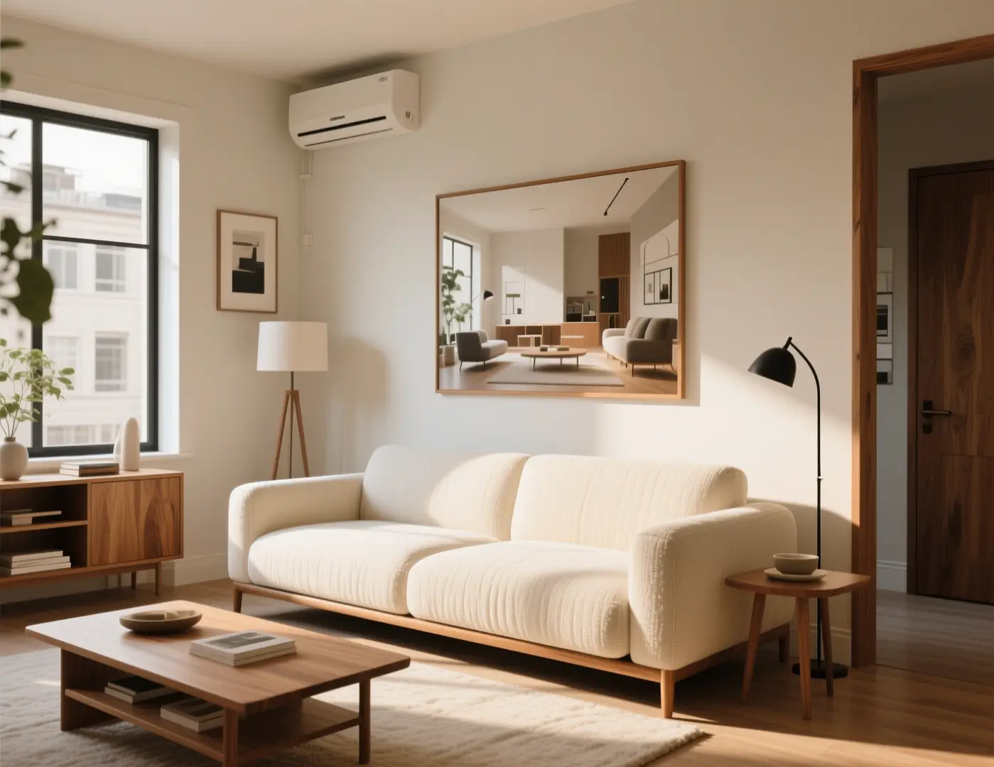 A quick room refresh concept with updated materials and a polished, premium-home aesthetic.